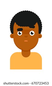 Surprise facial expression of black boy avatar. Young african man face, people emoticon icon, emoji vector illustrations isolated on white background.