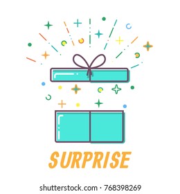 Surprise Flat open Gift box vector.