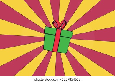 Surprise gift box, birthday celebration, special give away package, loyalty program reward, wonder gift with exclamation mark, vector icon, flat illustration. Cartoon style