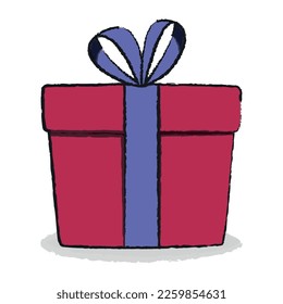 Surprise gift box, birthday celebration, special give away package, loyalty program reward, wonder gift with exclamation mark, vector icon, flat illustration. Cartoon style