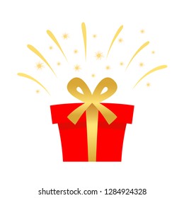 Surprise gift box, Delight present, Valentine's Day or birthday celebration, Decorated package. Flat icon design. Vector illustration.