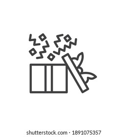 Surprise gift box line icon. linear style sign for mobile concept and web design. Gift box with confetti outline vector icon. Symbol, logo illustration. Vector graphics