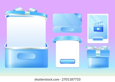 Surprise gift box with ribbon open gift box isolated voucher discount gift menu interface game UI