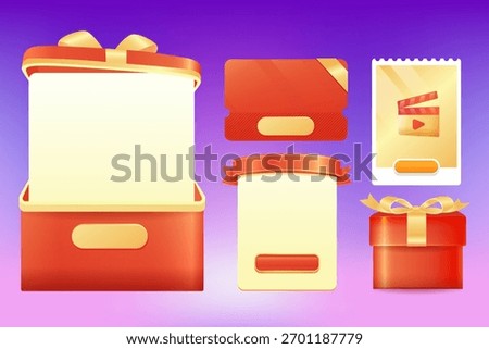 Surprise gift box with ribbon open gift box isolated voucher discount gift menu interface game UI