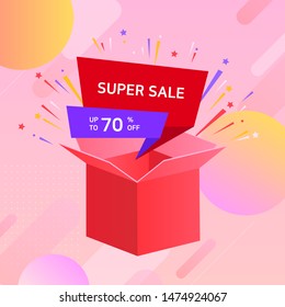 Surprise gift box with sale banner.
