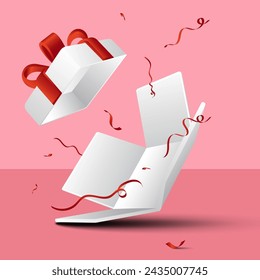 surprise gift box. sprinkled with red ribbon