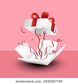 surprise gift box. sprinkled with red ribbon