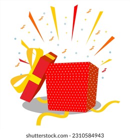 surprise gift box vector  with yellow bow suitable for use on birthday party, new year and marry christmas