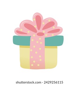 Cajas de regalo de la sorpresa en diseño plano de la historieta con la cinta aislada sobre fondo blanco. Celebración y fiesta del evento sorpresa