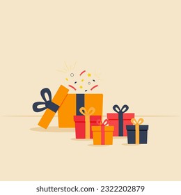 surprise gift boxes. special present for birthday celebration, giveaway, reward, vector icon