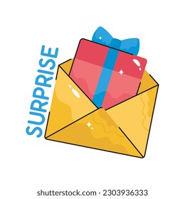 Surprise Gift doodle filled vector outline Sticker. EPS 10 file