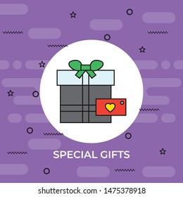 Surprise gift icon, opened white box with ribbon, best present, super prize concept, special event celebration, receiving birthday gift, vector flat design illustration