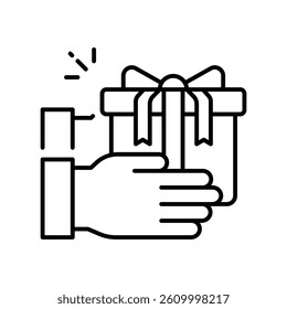 Surprise gift  vector outline icon. EPS 10 file