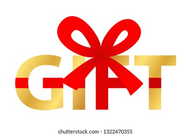 Surprise golden gift box with red ribbon, Delight present, Women's Day or birthday celebration, Decorated package. Flat icon design. Vector illustration.