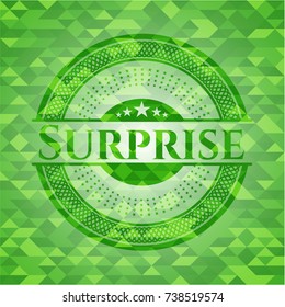 Surprise green emblem. Mosaic background