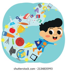 Surprise hero children and school objects