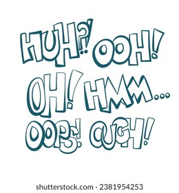 surprise huh ooh oops comic pop text emotional speech sound vector hand drawn doodle 