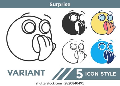 Surprise icon representing unexpected moments, amazement, discovery, reactions, emotional expression, and engaging communication. Line, Filled, Color, Hand drawn style.