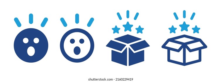 Surprise icon set. Shocked face symbol. Surprised box icon vector illustration.