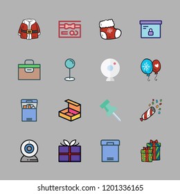 surprise icon set. vector set about christmas present, box, pin and confetti icons set.