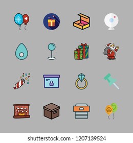surprise icon set. vector set about balloons, box, christmas present and webcam icons set.
