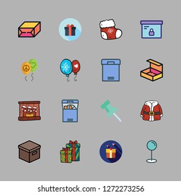 surprise icon set. vector set about christmas sock, gift, supermarket gift and balloons icons set.