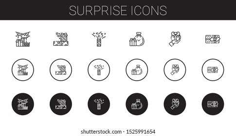 surprise icons set. Collection of surprise with gift, gifts, confetti. Editable and scalable surprise icons.