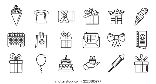 Surprise icons set outline vector. Gift box. Birthday present