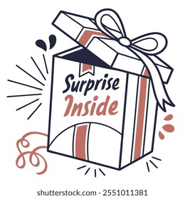 Surprise Inside: Open Box with Ribbon and Bow vector flat design