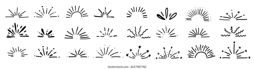 Surprise line element for attention decoration. Shine vector hand drawn illustration in doodle comic style isolated on white background. Sunburst ray sketches.