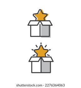 Surprise line icon, vector. Box and star.