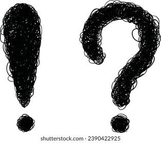 Surprise mark and question mark that look like tangled threads with a confused atmosphere