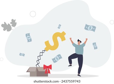 Surprise money or reward, bonus or salary raise, investment profit, dividend or high return stock, lucky giveaway or winning prize concept.