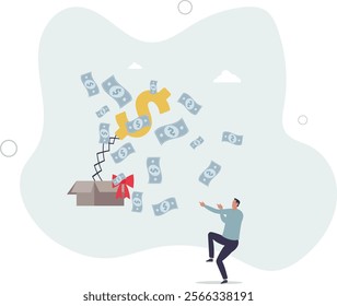 Surprise money or reward, bonus or salary raise, investment profit, dividend or high return stock, lucky giveaway or winning prize concept.flat characters.