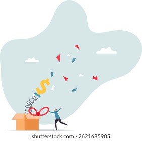 Surprise money or reward, bonus or salary raise, investment profit, dividend or high return stock, lucky giveaway or winning prize.character for design.