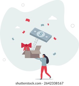 Surprise money or reward, bonus or salary raise, investment profit, dividend or high return stock, lucky giveaway or winning prize concept. character life .