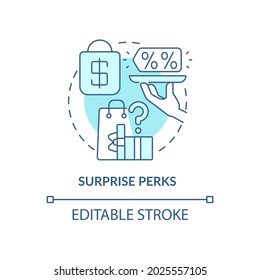 Surprise perks blue concept icon. Pleasant gift for client abstract idea thin line illustration. Happy buyer. Regural presents and benefits. Vector isolated outline color drawing. Editable stroke