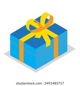 Surprise present  with yellow ribbon, isometric illustration design, isolated on white background