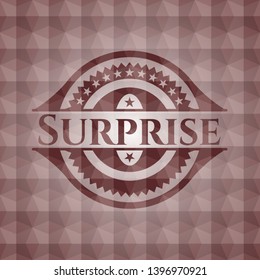Surprise red emblem with geometric pattern background. Seamless.