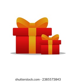 surprise red gift box, birthday celebration, special give away package, loyalty program reward, vector icon, flat illustration