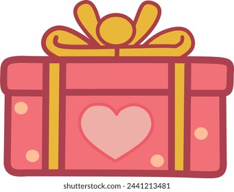 surprise red gift box, birthday celebration, special give away package, loyalty program reward, wonder gift with exclamation mark, vector icon, flat illustration