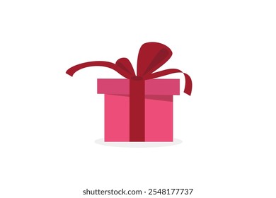 surprise red gift box, birthday celebration, special give away package, loyalty program reward, wonder gift with exclamation mark, vector icon, flat illustration