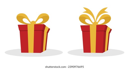 surprise red gift box, surprise gift with exclamation mark, birthday celebration, special give package, loyalty reward program,  vector icon, flat design vector template illustration. EPS 10