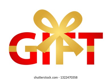 Surprise red gift box with gold ribbon, Delight present, Women's Day or birthday celebration, Decorated package. Flat icon design. Vector illustration.