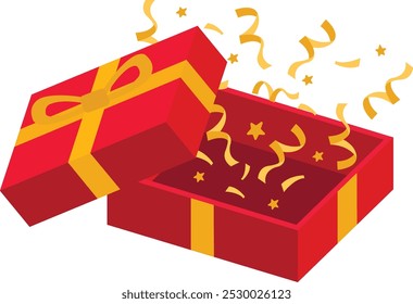 Surprise Red Small Cuboid Opened Gift Box on White Background