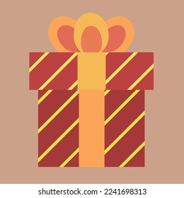 Surprise red striped gift box in flat design. Gift box. Design template for surprise, birthday celebration, gifts, birthday, Christmas.