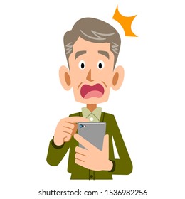 Surprise of senior man operating mobile phone