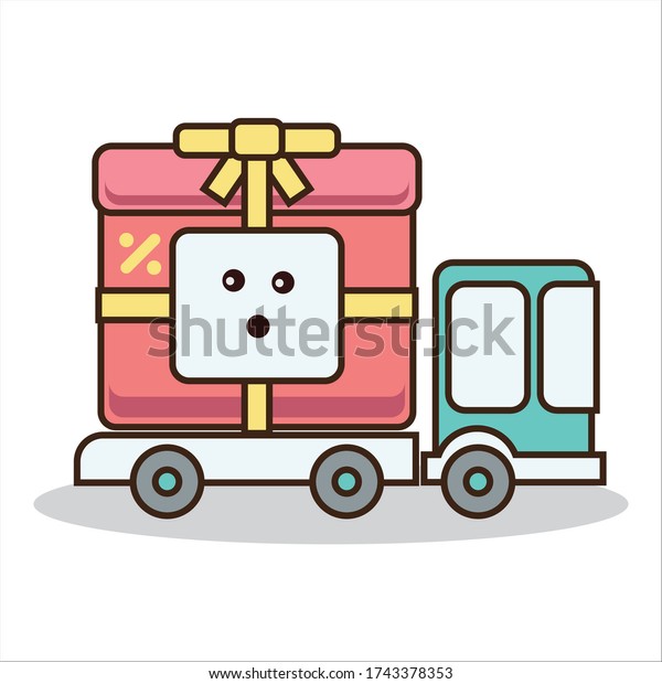 Surprise\
shock Expression of Gift Truck Vector\
Design