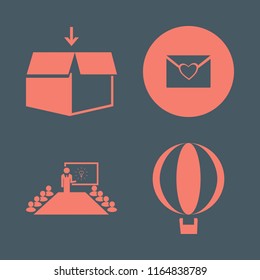 surprise vector icons set. with heart envelope, present new idea, balloon and open box in set