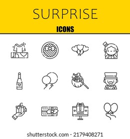 surprise vector line icons set. gifts, gift and balloons Icons. Thin line design. Modern outline graphic elements, simple stroke symbols stock illustration
